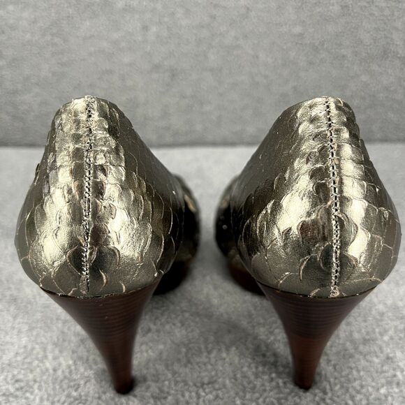 BCBG Maxazria Heels womens 5.5B Snake‎ Skin Metalic Peep Toe Pumps 4" - Picture 11 of 14